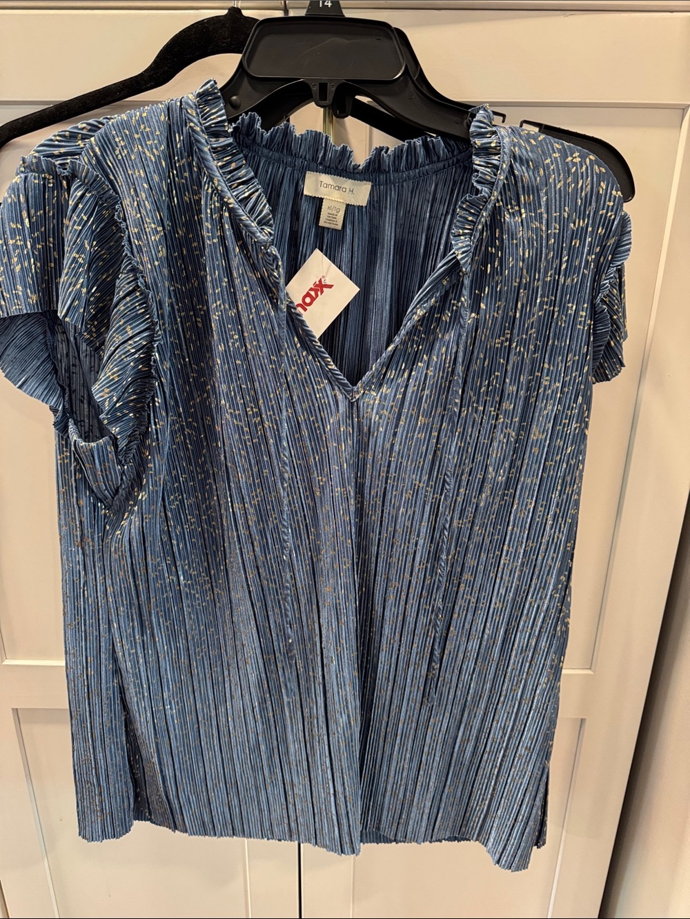 Tommy H. Blue Pleated Short-Sleeve Blouse